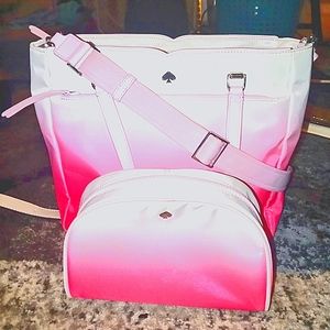 Kate Spade Jae Degrade Pink Nylon Satchel and Cosmetic Bag